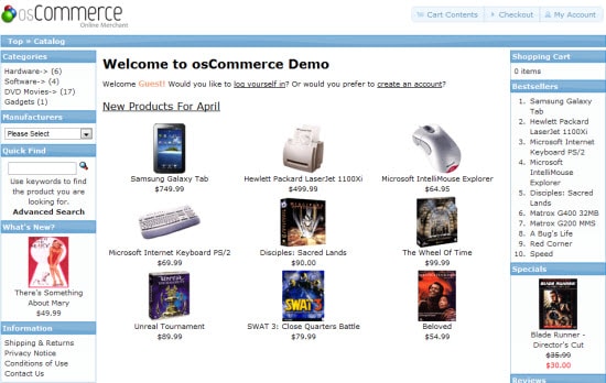 osCommerce E-Commerce software