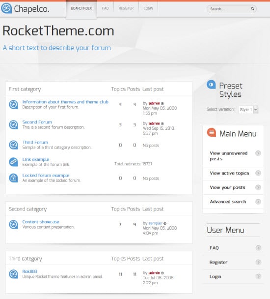 Chapelco phpBB Style from RocketTheme